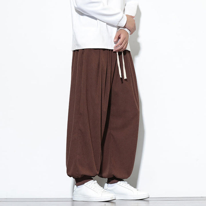 Buddha Stones Fall Plain Drawstring Simple Design Men's Harem Cotton Corduroy Pants With Pockets - image 63
