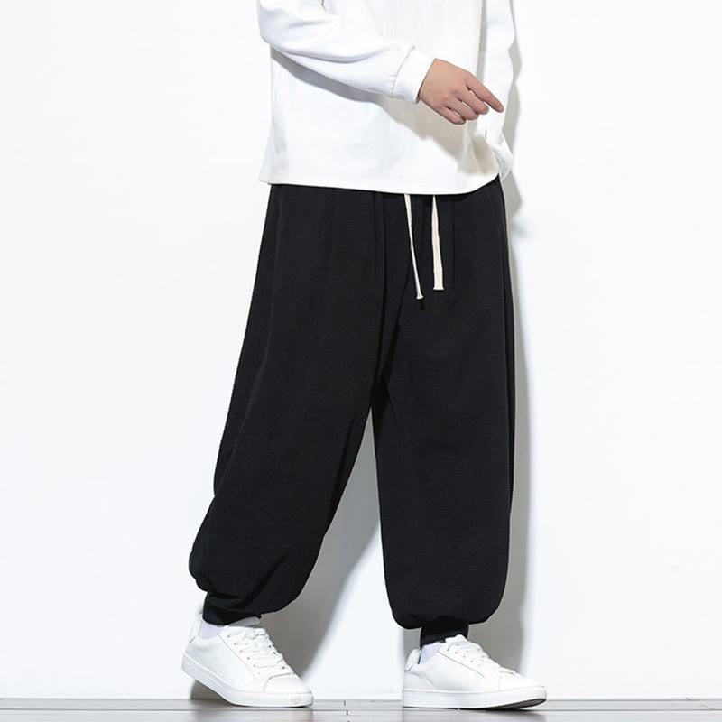 Buddha Stones Fall Plain Drawstring Simple Design Men's Harem Cotton Corduroy Pants With Pockets - image 26