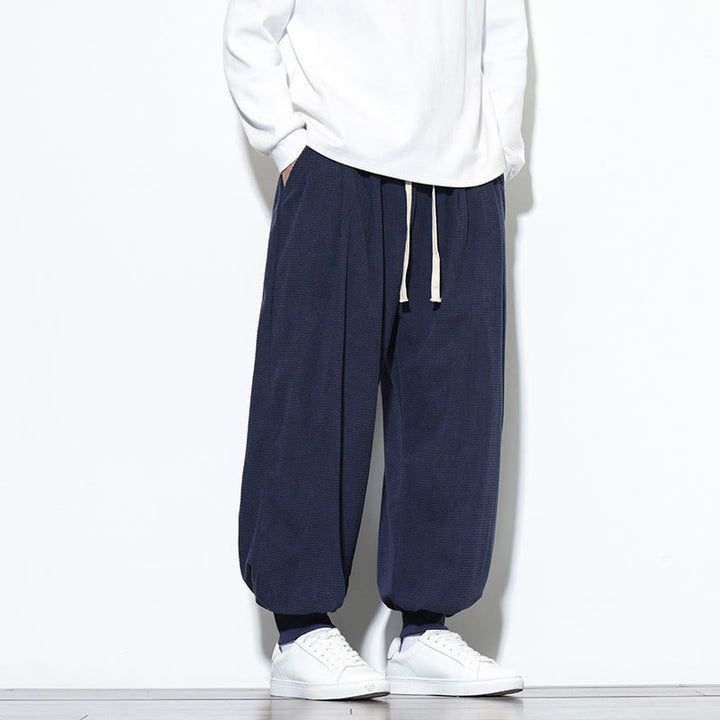 Buddha Stones Fall Plain Drawstring Simple Design Men's Harem Cotton Corduroy Pants With Pockets - image 46