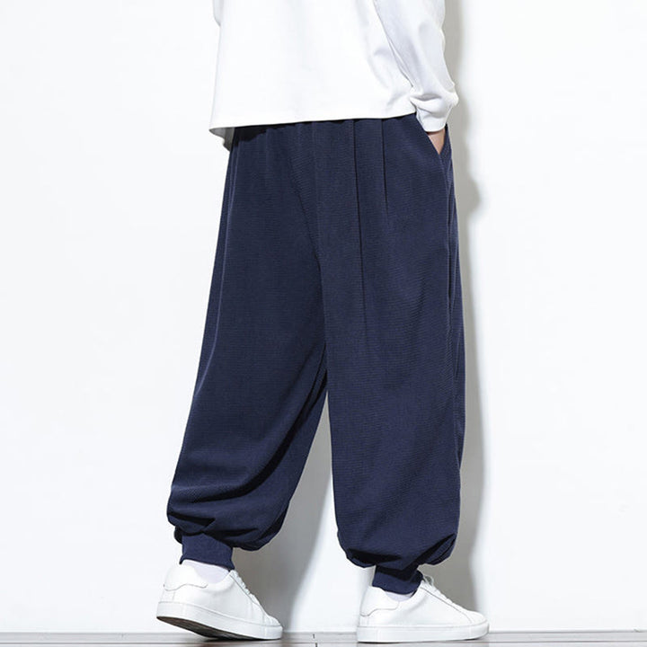 Buddha Stones Fall Plain Drawstring Simple Design Men's Harem Cotton Corduroy Pants With Pockets - image 45