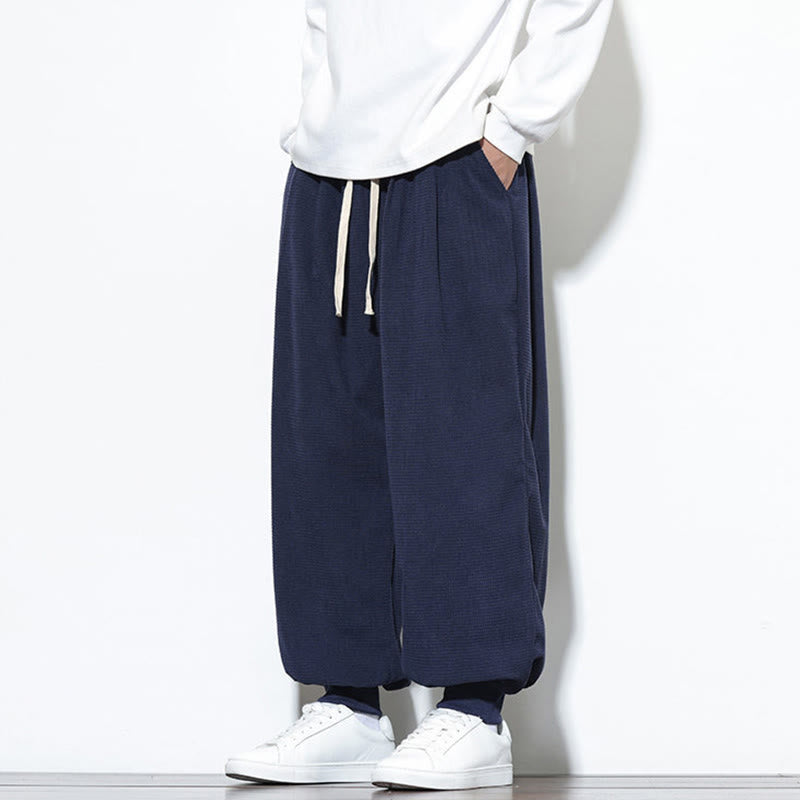 Buddha Stones Fall Plain Drawstring Simple Design Men's Harem Cotton Corduroy Pants With Pockets - image 44