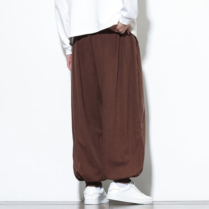 Buddha Stones Fall Plain Drawstring Simple Design Men's Harem Cotton Corduroy Pants With Pockets - image 58