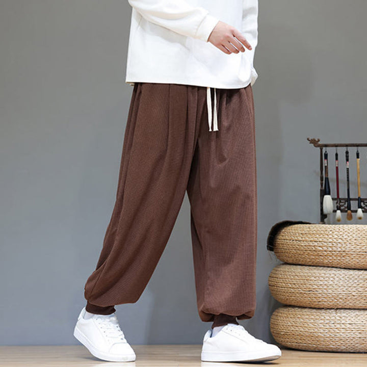 Buddha Stones Fall Plain Drawstring Simple Design Men's Harem Cotton Corduroy Pants With Pockets - image 66