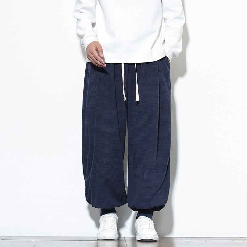 Buddha Stones Fall Plain Drawstring Simple Design Men's Harem Cotton Corduroy Pants With Pockets - MidnightBlue - US/UK/AU46，EU56 (5XL) - image 39