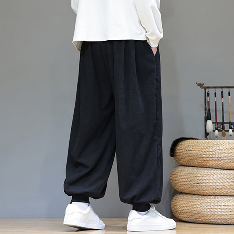 Buddha Stones Fall Plain Drawstring Simple Design Men's Harem Cotton Corduroy Pants With Pockets - image 37