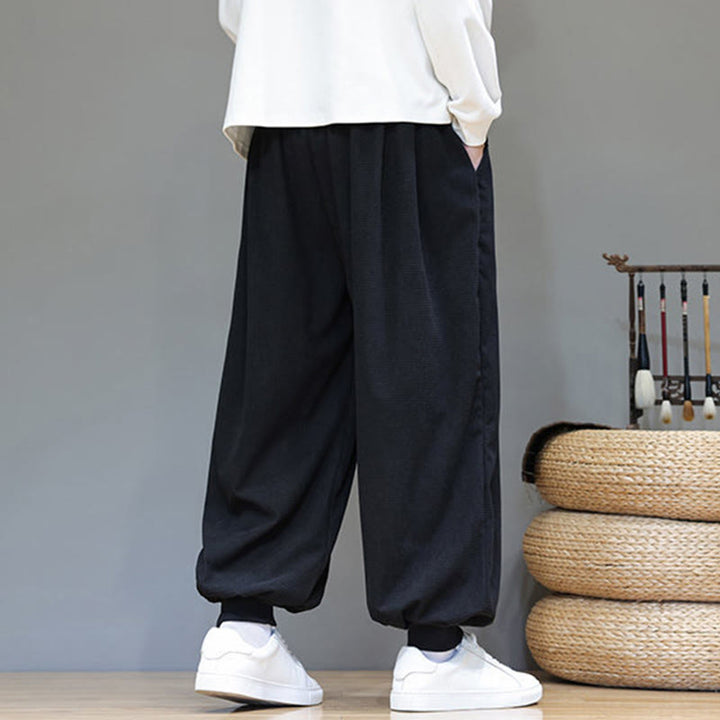 Buddha Stones Fall Plain Drawstring Simple Design Men's Harem Cotton Corduroy Pants With Pockets - image 37