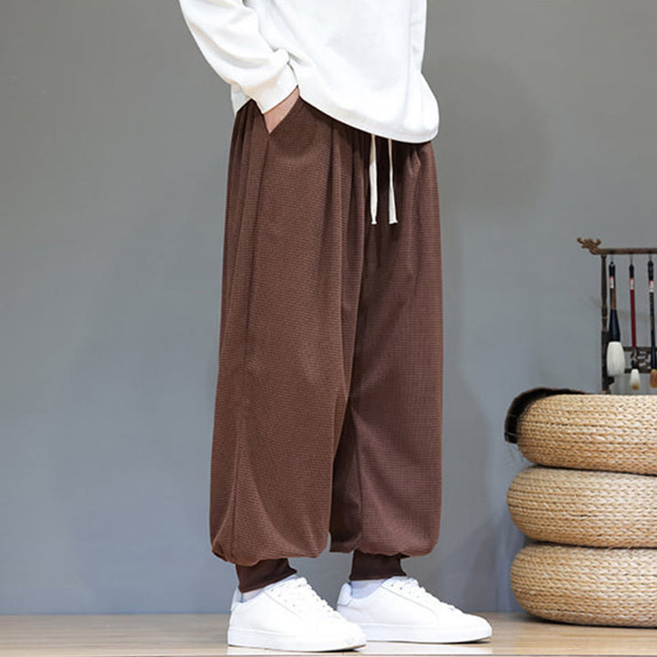 Buddha Stones Fall Plain Drawstring Simple Design Men's Harem Cotton Corduroy Pants With Pockets - image 69