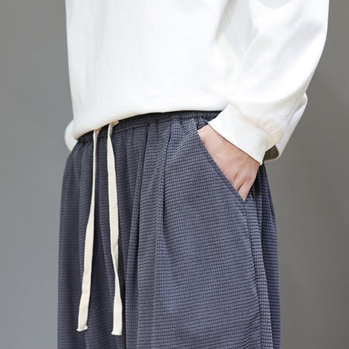 Buddha Stones Fall Plain Drawstring Simple Design Men's Harem Cotton Corduroy Pants With Pockets - image 18