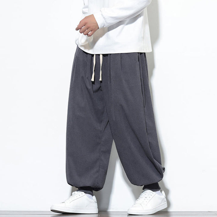 Buddha Stones Fall Plain Drawstring Simple Design Men's Harem Cotton Corduroy Pants With Pockets - image 14