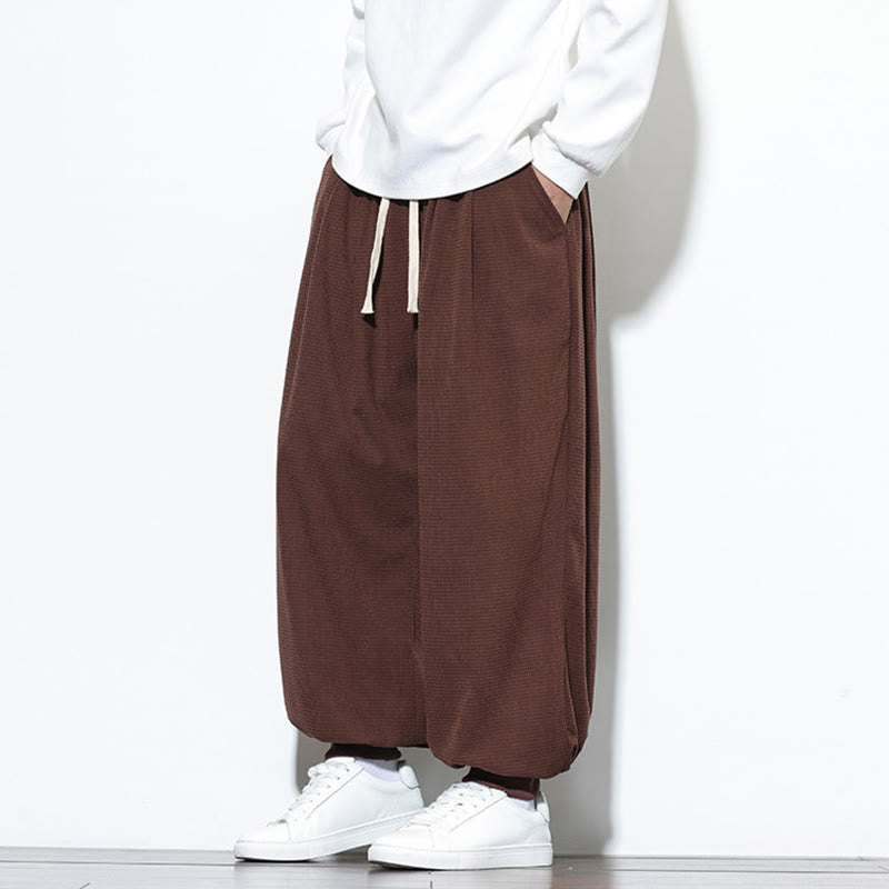 Buddha Stones Fall Plain Drawstring Simple Design Men's Harem Cotton Corduroy Pants With Pockets - image 57