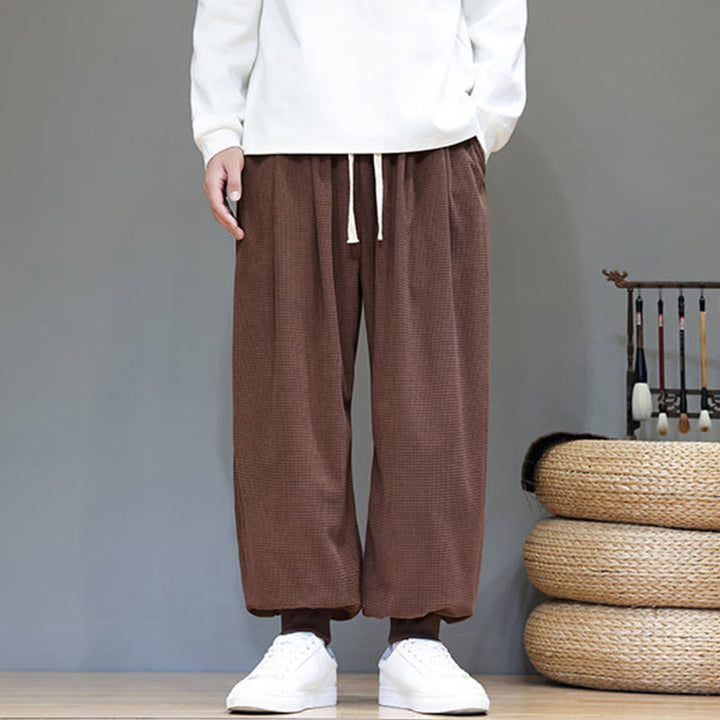 Buddha Stones Fall Plain Drawstring Simple Design Men's Harem Cotton Corduroy Pants With Pockets - image 64