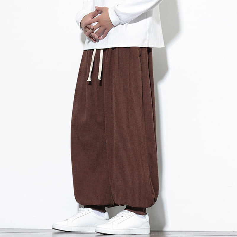 Buddha Stones Fall Plain Drawstring Simple Design Men's Harem Cotton Corduroy Pants With Pockets - image 62