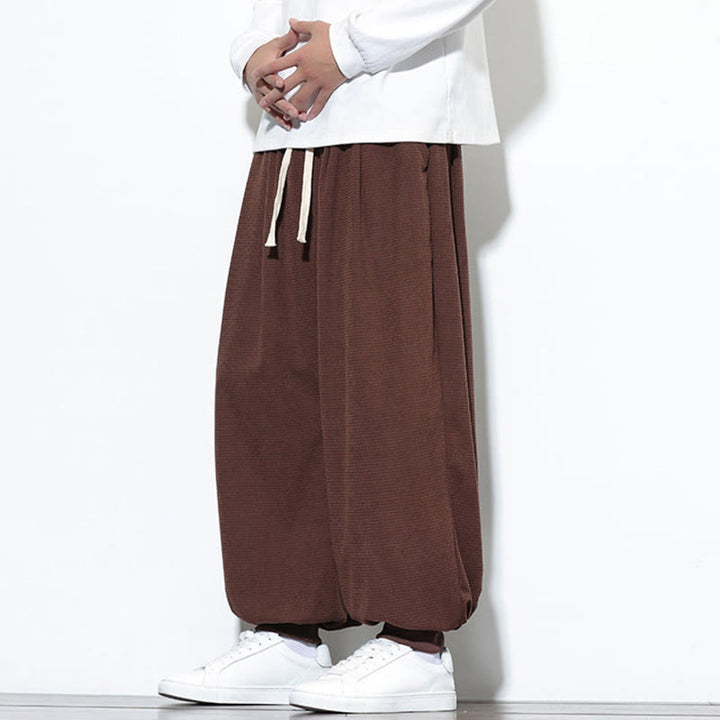 Buddha Stones Fall Plain Drawstring Simple Design Men's Harem Cotton Corduroy Pants With Pockets - image 62