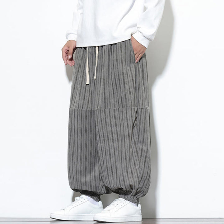 Buddha Stones Fall Striped Pattern Drawstring Men's Harem Corduroy Pants With Pockets - image 38