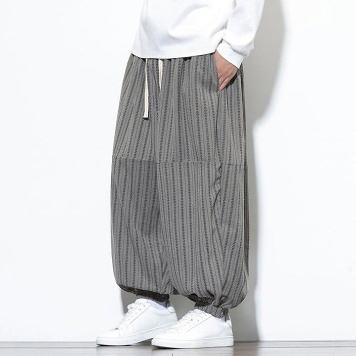 Buddha Stones Fall Striped Pattern Drawstring Men's Harem Corduroy Pants With Pockets - image 40