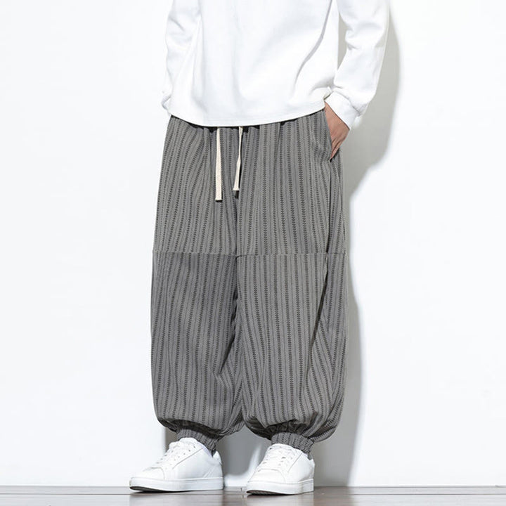 Buddha Stones Fall Striped Pattern Drawstring Men's Harem Corduroy Pants With Pockets - image 41