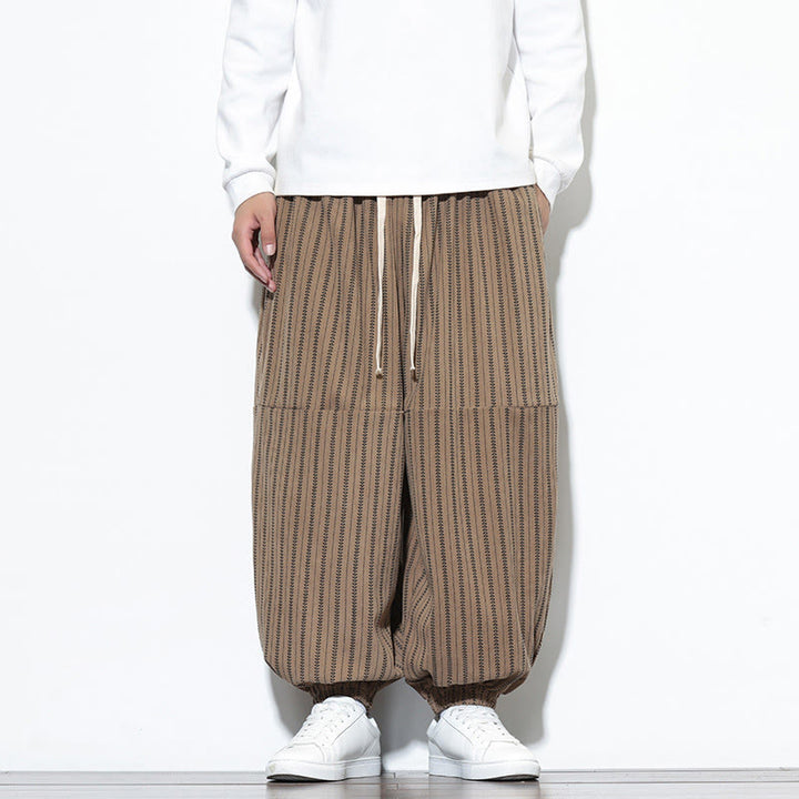 Buddha Stones Fall Striped Pattern Drawstring Men's Harem Corduroy Pants With Pockets - Tan - US/UK/AU46，EU56 (5XL) - image 54