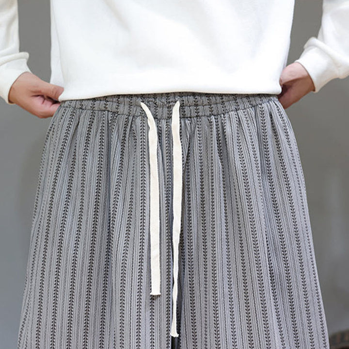 Buddha Stones Fall Striped Pattern Drawstring Men's Harem Corduroy Pants With Pockets - image 50