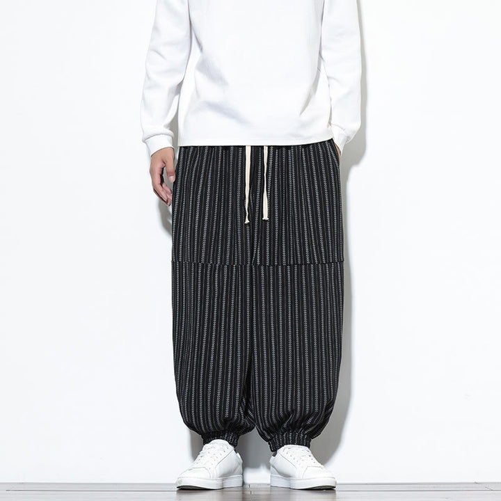 Buddha Stones Fall Striped Pattern Drawstring Men's Harem Corduroy Pants With Pockets - Black - US/UK/AU46，EU56 (5XL) - image 8