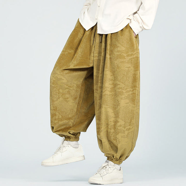 Buddha Stones Fall Plain Jacquard Design Drawstring Men's Harem Pants With Pockets - image 5