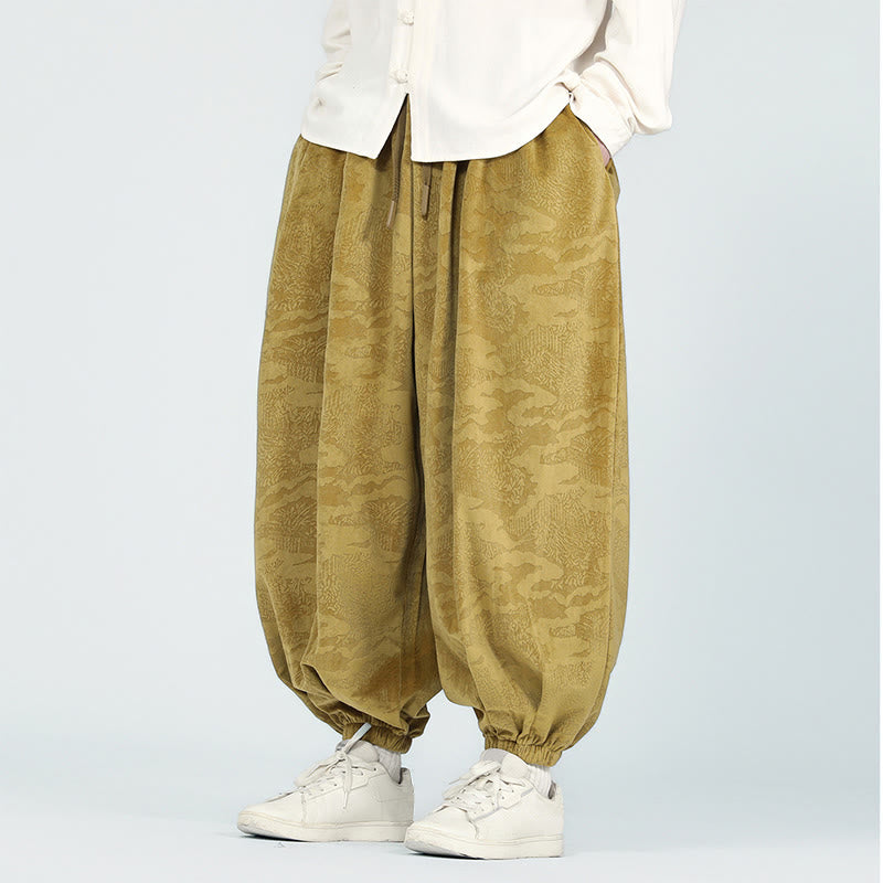 Buddha Stones Fall Plain Jacquard Design Drawstring Men's Harem Pants With Pockets - Goldenrod - US/UK/AU46，EU56 (5XL) - image 0