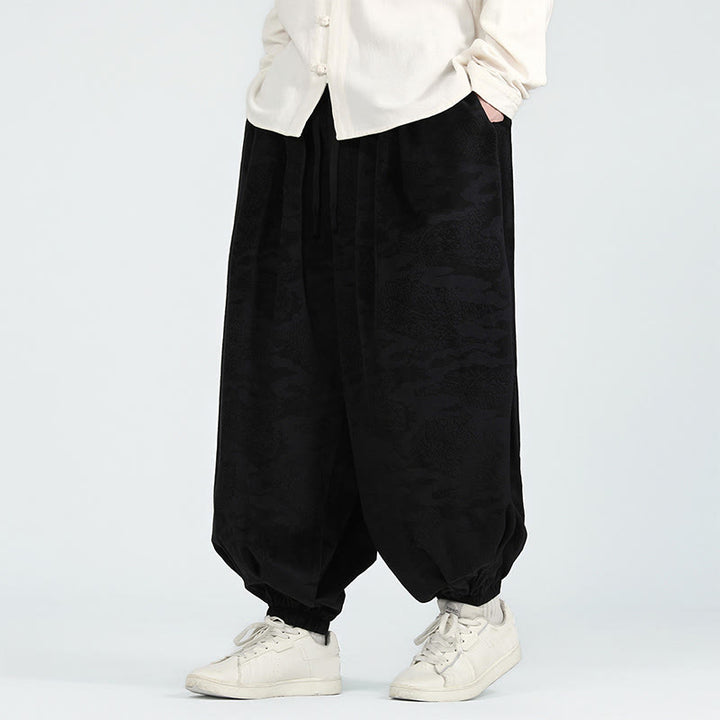 Buddha Stones Fall Plain Jacquard Design Drawstring Men's Harem Pants With Pockets - image 10