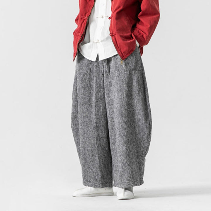 Buddha Stones Daily Solid Color Drawstring Design Men's Wide Leg Cotton Pants With Pockets - image 31