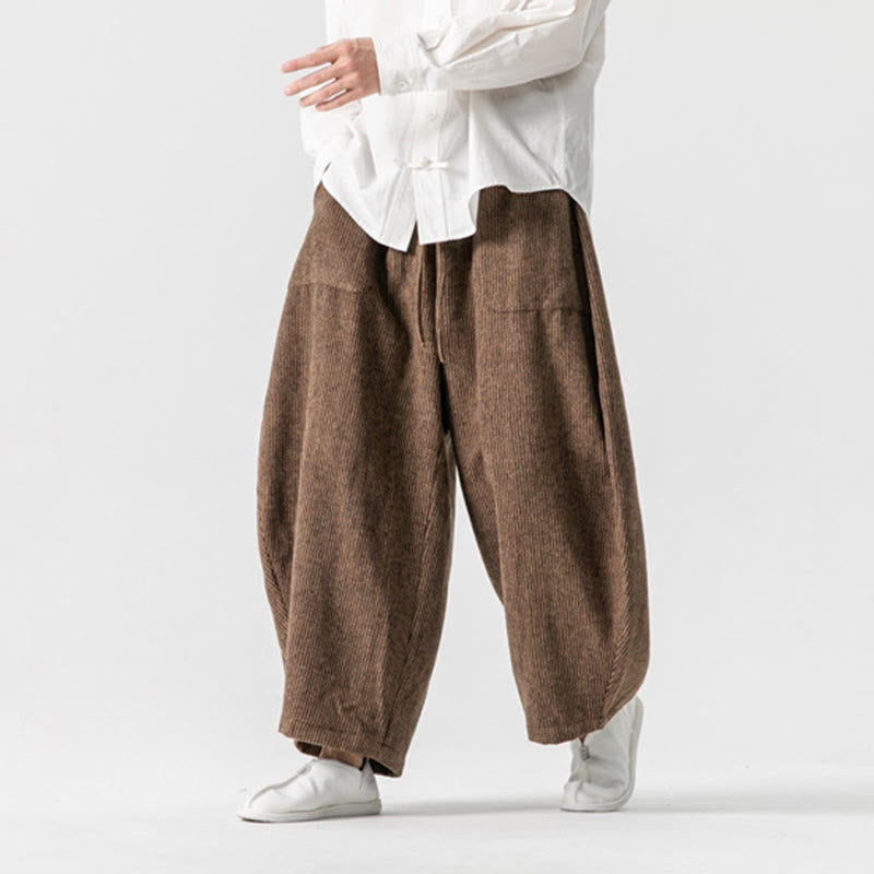 Buddha Stones Daily Solid Color Drawstring Design Men's Wide Leg Cotton Pants With Pockets - image 17