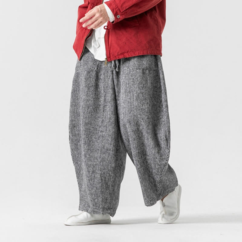 Buddha Stones Daily Solid Color Drawstring Design Men's Wide Leg Cotton Pants With Pockets - image 27