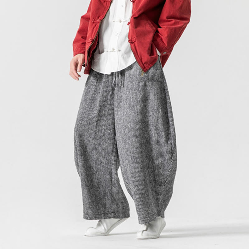 Buddha Stones Daily Solid Color Drawstring Design Men's Wide Leg Cotton Pants With Pockets - image 26