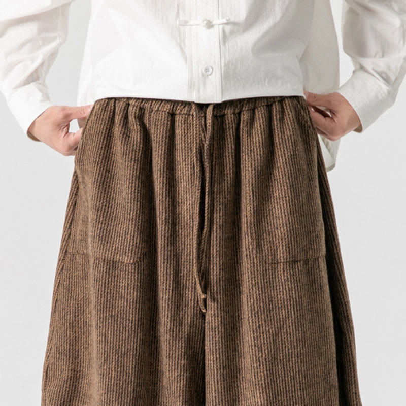 Buddha Stones Daily Solid Color Drawstring Design Men's Wide Leg Cotton Pants With Pockets - image 20