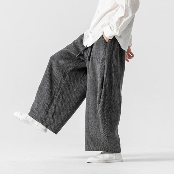 Buddha Stones Daily Solid Color Drawstring Design Men's Wide Leg Cotton Pants With Pockets - image 8