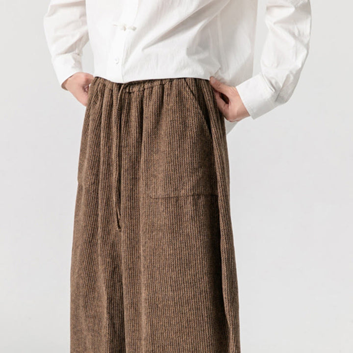 Buddha Stones Daily Solid Color Drawstring Design Men's Wide Leg Cotton Pants With Pockets - image 21