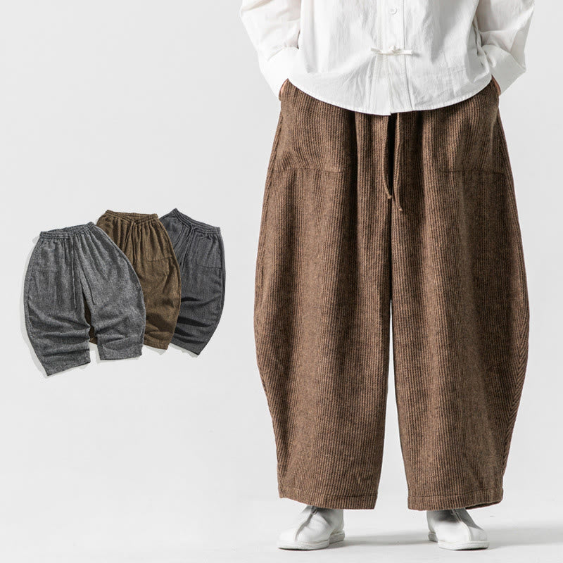 Buddha Stones Daily Solid Color Drawstring Design Men's Wide Leg Cotton Pants With Pockets - Sienna - US/UK/AU46，EU56 (5XL) - image 10