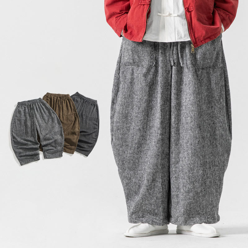 Buddha Stones Daily Solid Color Drawstring Design Men's Wide Leg Cotton Pants With Pockets - LightGrey - US/UK/AU46，EU56 (5XL) - image 25