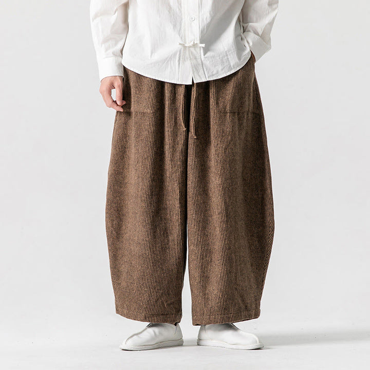 Buddha Stones Daily Solid Color Drawstring Design Men's Wide Leg Cotton Pants With Pockets - image 14