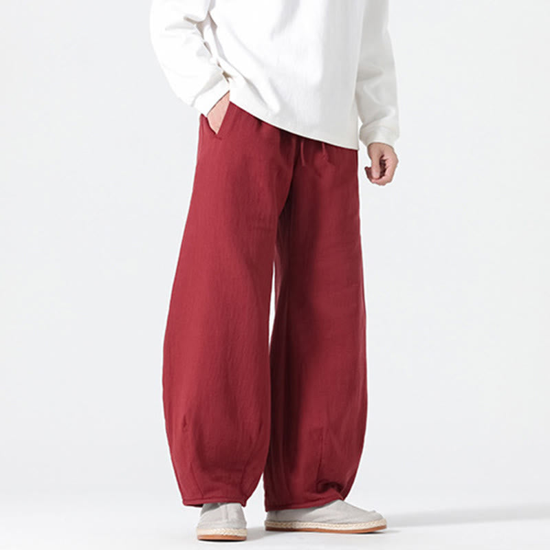 Buddha Stones Daily Drawstring Chinese Zen Style Men's Wide Leg Pure Pants With Pockets - image 13