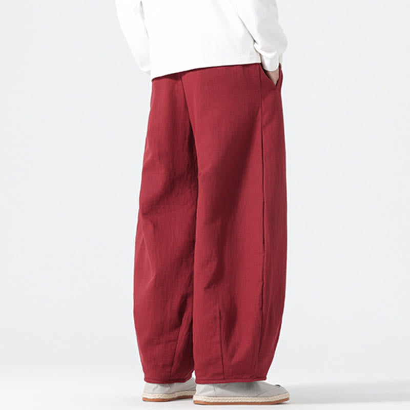 Buddha Stones Daily Drawstring Chinese Zen Style Men's Wide Leg Pure Pants With Pockets - image 12