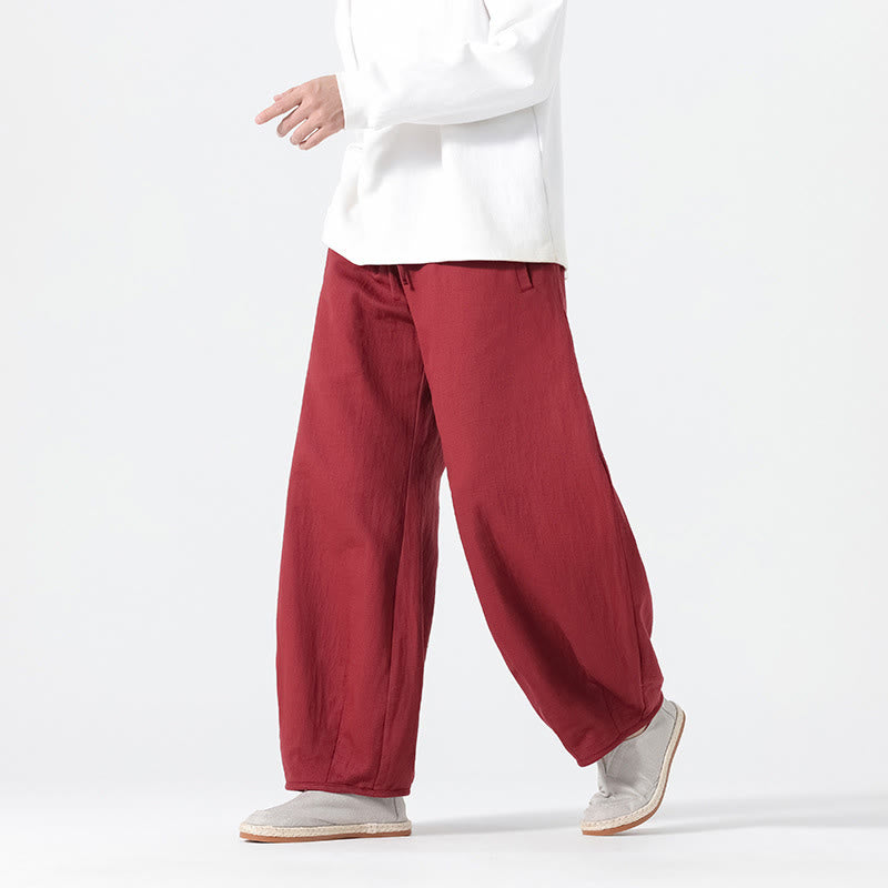 Buddha Stones Daily Drawstring Chinese Zen Style Men's Wide Leg Pure Pants With Pockets - image 14