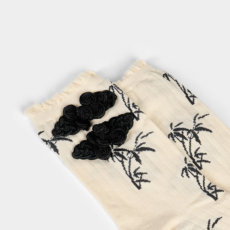 Buddha Stones Chinese Frog-Button Design Jacquard Bamboo Pattern Micro Crew Women's Socks - image 12