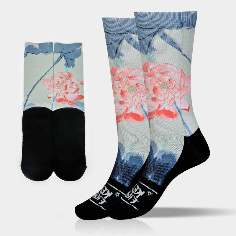 Buddha Stones Casual Lotus Painting Micro Crew Men Women Unisex Socks - Azure - One Size Fits Most (US 5-10.5，EU 38-44，UK/AU 5-10.5，AISA 24.5-28cm) - image 0