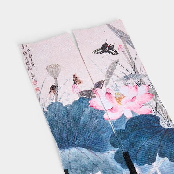 Buddha Stones Casual Lotus Flowers Leaves Butterfly Micro Crew Men Women Unisex Socks - image 2