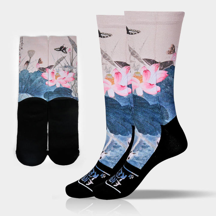 Buddha Stones Casual Lotus Flowers Leaves Butterfly Micro Crew Men Women Unisex Socks - Beige - One Size Fits Most (US 5-10.5，EU 38-44，UK/AU 5-10.5，AISA 24.5-28cm) - image 0