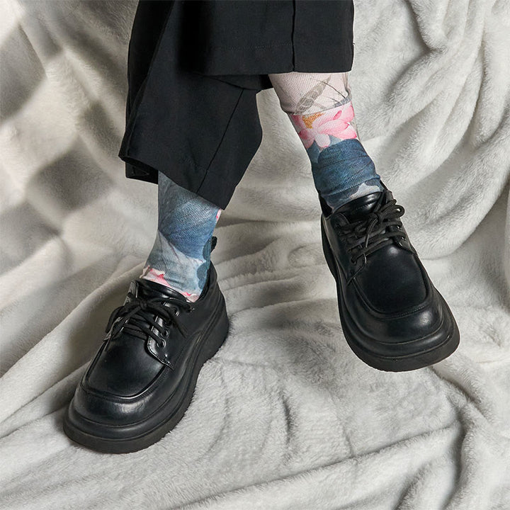 Buddha Stones Casual Lotus Flowers Leaves Butterfly Micro Crew Men Women Unisex Socks - image 6