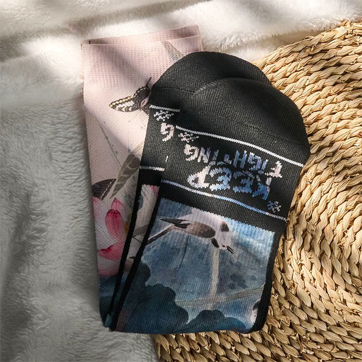 Buddha Stones Casual Lotus Flowers Leaves Butterfly Micro Crew Men Women Unisex Socks - image 4