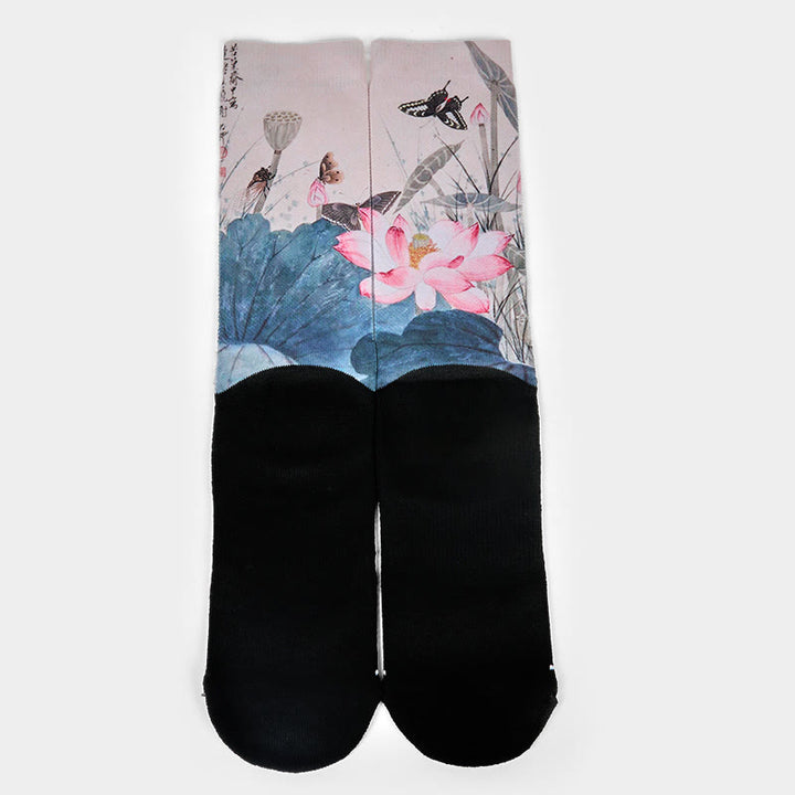 Buddha Stones Casual Lotus Flowers Leaves Butterfly Micro Crew Men Women Unisex Socks - image 1