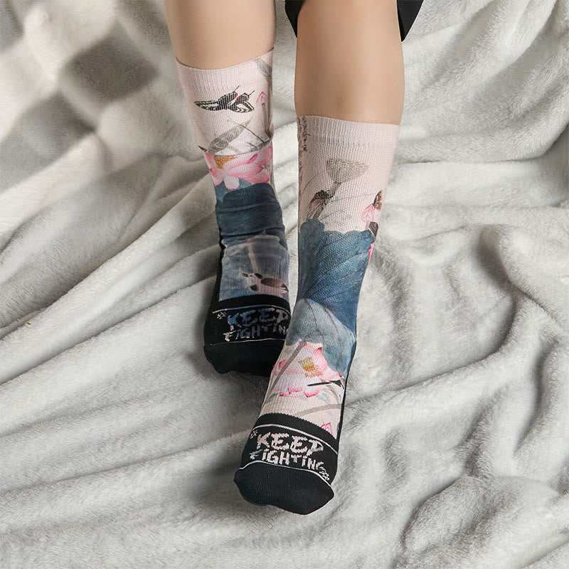 Buddha Stones Casual Lotus Flowers Leaves Butterfly Micro Crew Men Women Unisex Socks - image 5