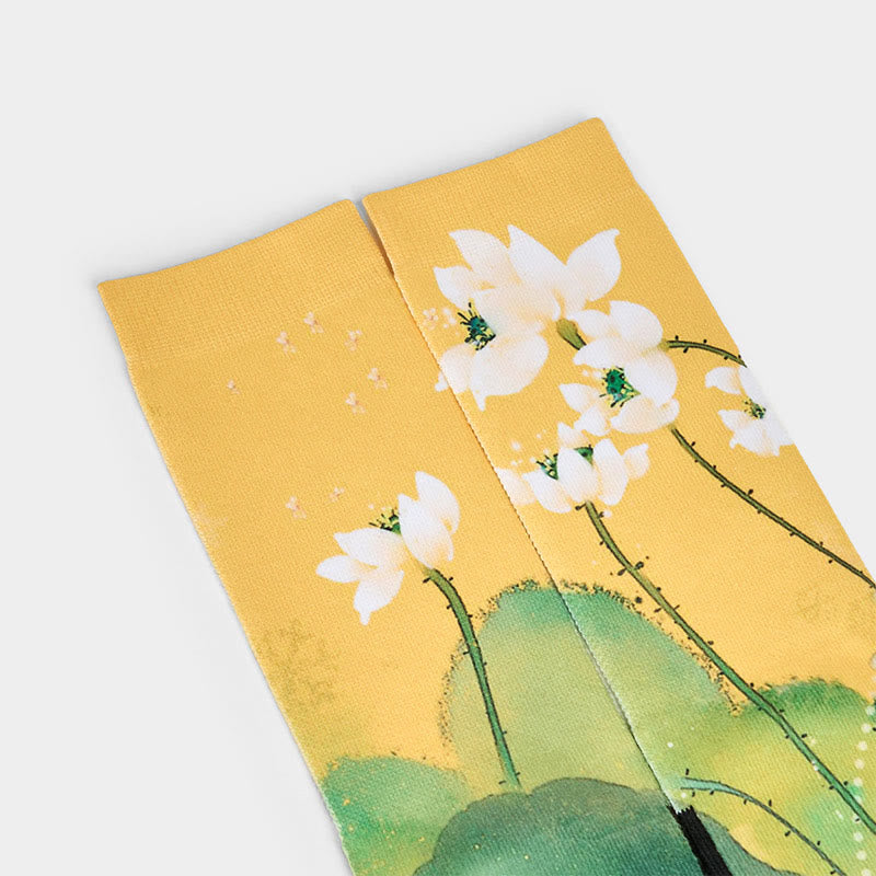 Buddha Stones Casual Beige Lotus Flowers Leaves Micro Crew Men Women Unisex Socks - image 2