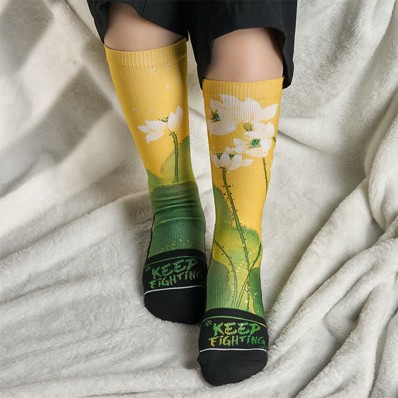 Buddha Stones Casual Beige Lotus Flowers Leaves Micro Crew Men Women Unisex Socks - image 5