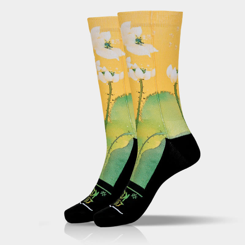 Buddha Stones Casual Beige Lotus Flowers Leaves Micro Crew Men Women Unisex Socks - image 9
